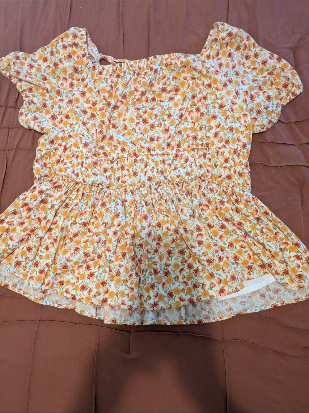 torrid White Floral Peplum Blouse with Orange and Yellow Flowers